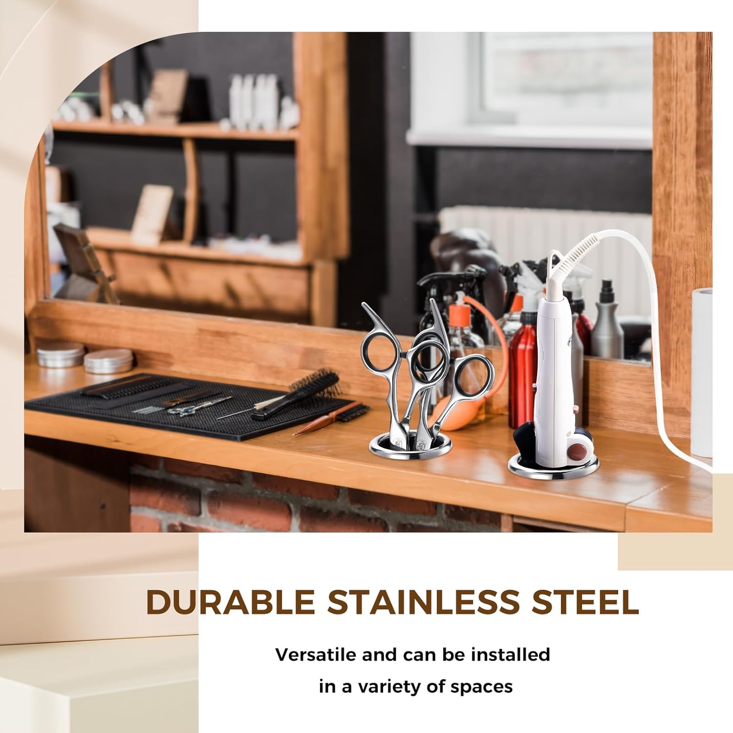6 Piece Stainless Steel Hair Dryer Holder Set, 3 Assorted Sizes for Salon Station Organizer - Image 6