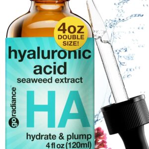 Double Size (4OZ) Hyaluronic Acid Serum for Face 3.5%, Hyaluronic Acid Moisturizer, Hydrating Serum for Face, Moisturizing Hyaluronic Acid Serum with Seaweed and Chamomile, Glow Face Serum for Women