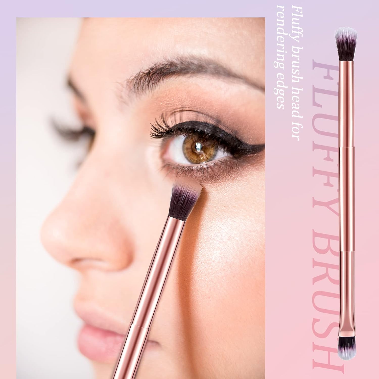 12 Pcs Rose Gold Eyeshadow Smudge Brush Set with Double Ended Concealer Applicator - Image 3