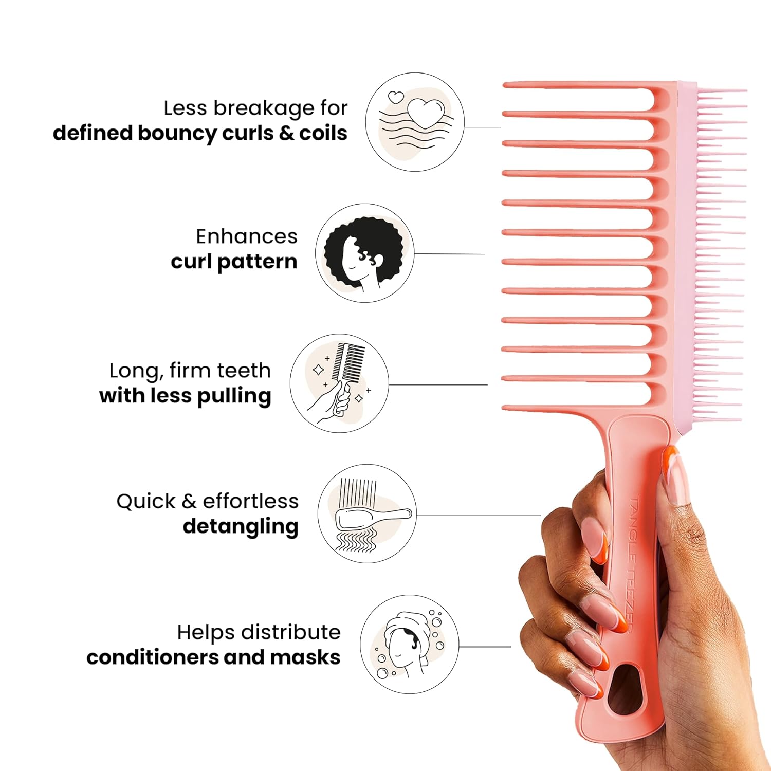 Tangle Teezer Wide Tooth Comb, Double-Sided for Detangling Curly Hair, Peach Color - Image 4