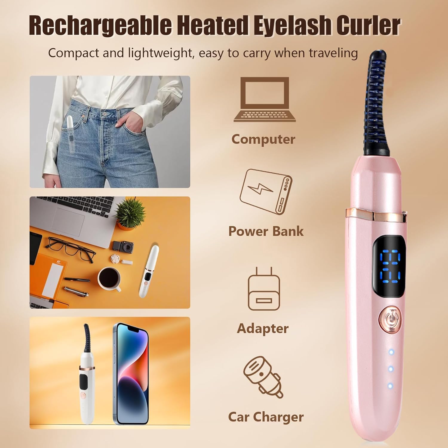 USB Rechargeable Heated Eyelash Curler with Battery Indicator and 3 Temperature Modes - Image 7