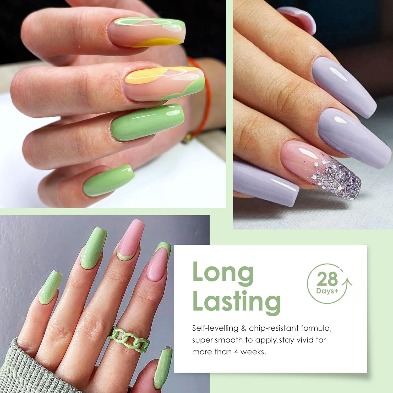 MTSSII 18PCS Long Lasting Gel Nail Polish Set Coral Green Light Blue - Image 2