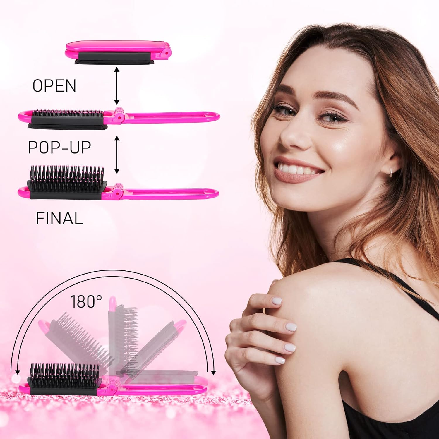 20 Portable Mini Folding Hair Brushes with Mirror Compact Collapsible Comb Set for Travel - Image 2