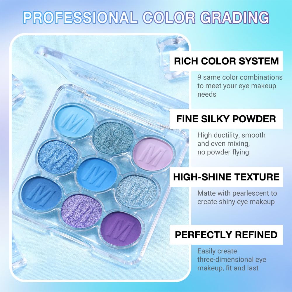 9-Color Blue Violet Eyeshadow Palette with Blendable Matte Shimmer Shades - Image 4