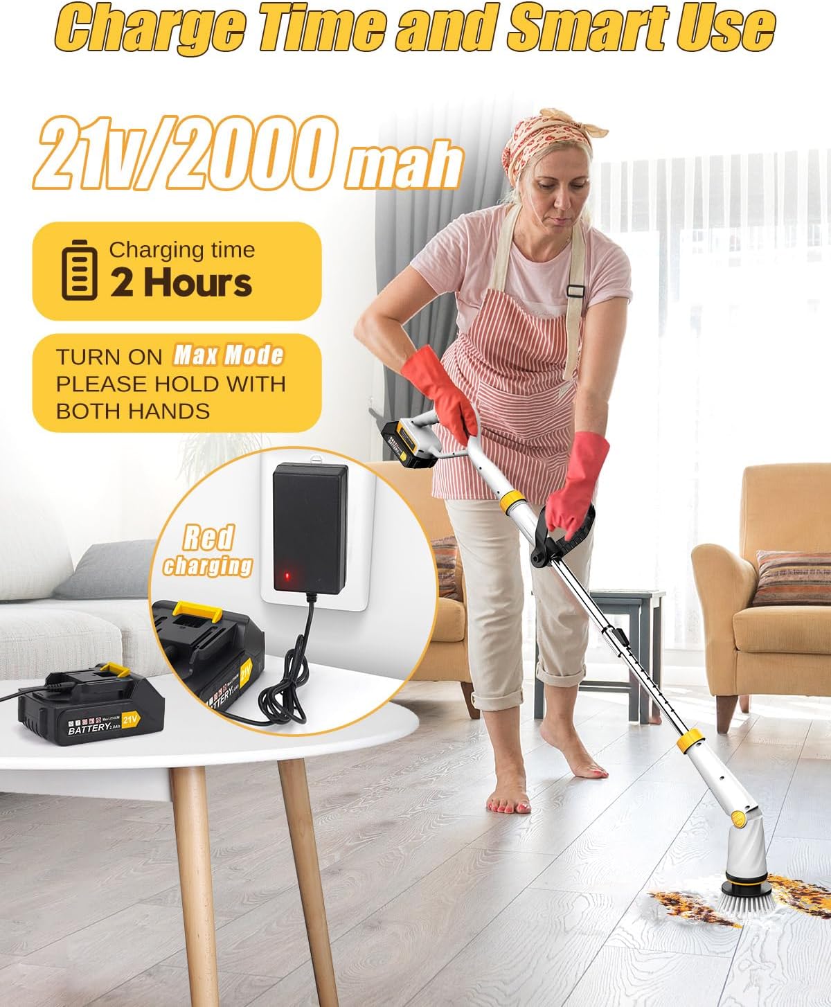 Qimedo Q2 Pro Cordless Electric Spin Scrubber with 2 Batteries and 8 Brush Heads for Deep Cleaning - Image 5