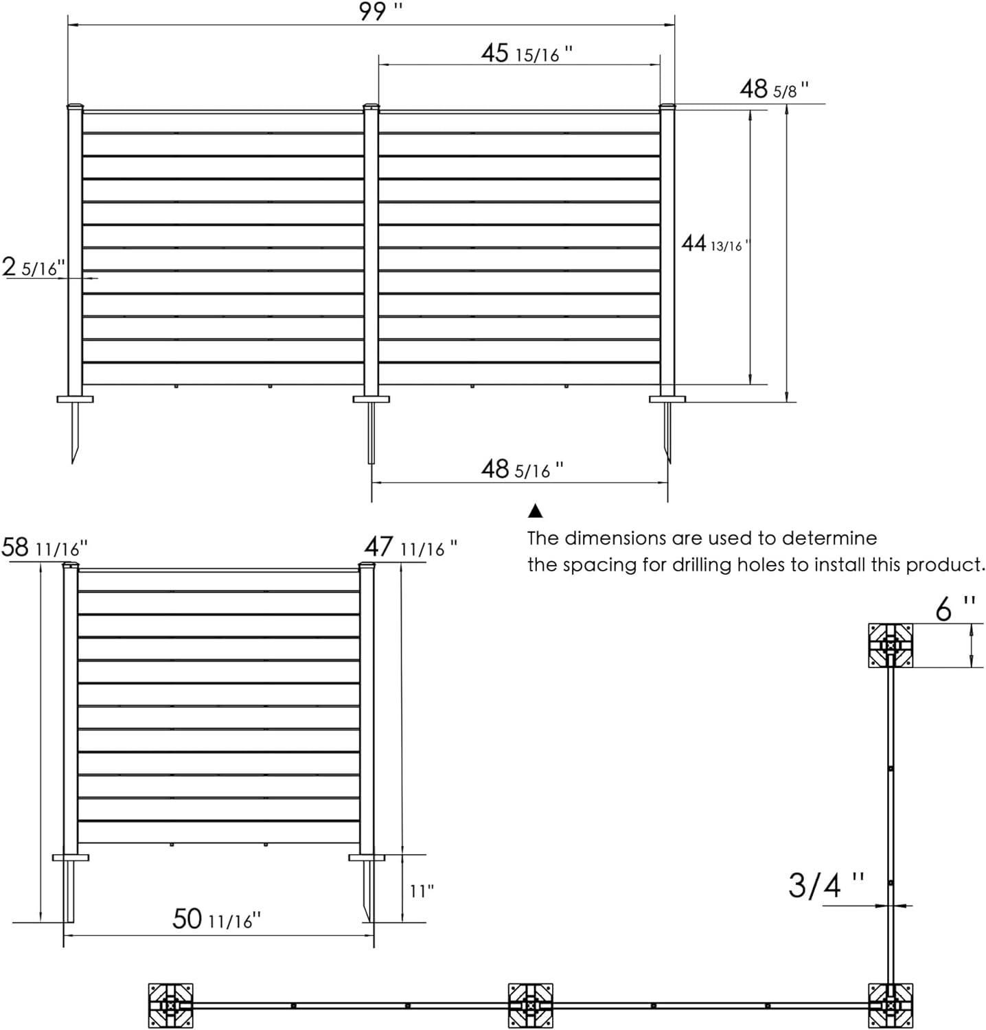 Kozyard Black 3-Panel Aluminum Outdoor Privacy Screen Fence Kit 50" W x 48" H - Image 6