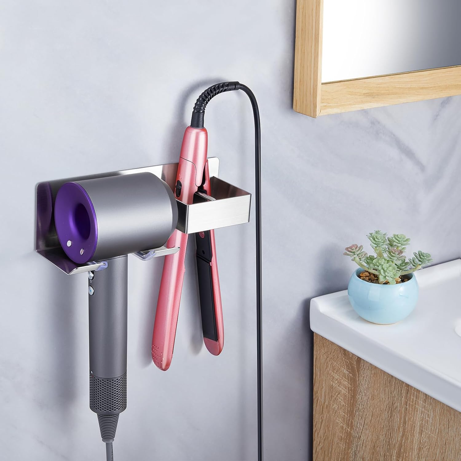 Stainless Steel Wall Mount Organizer for Hair Dryer and Curling Iron - Image 2