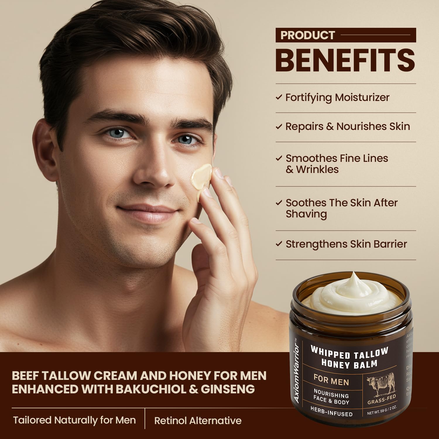 Whipped Organic Beef Tallow and Honey Balm Moisturizer for Face and Body, 2oz - Image 2