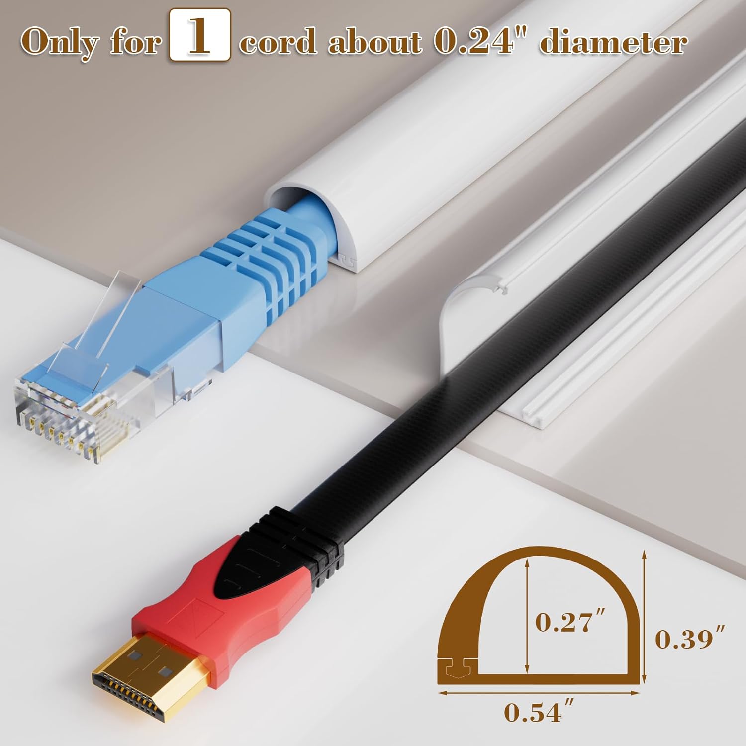 78 Inch Adhesive Cord Hider Cable Concealer for Wall Mounted TV Home Office W0.54 H0.39 - Image 3