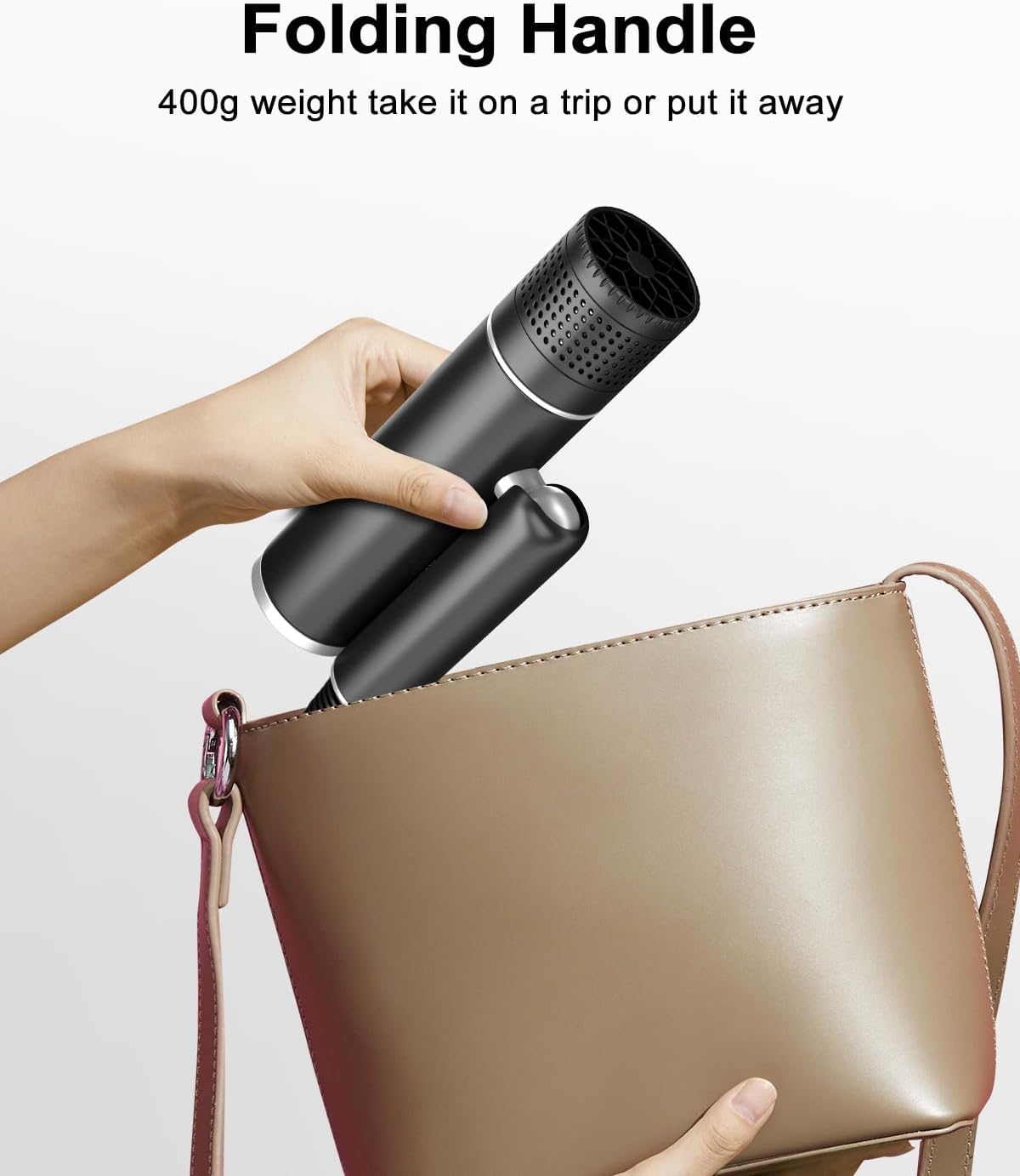 7MAGIC Lightweight Foldable Ionic Hair Dryer with Storage Bag - Black Travel Blow Dryer - Image 3