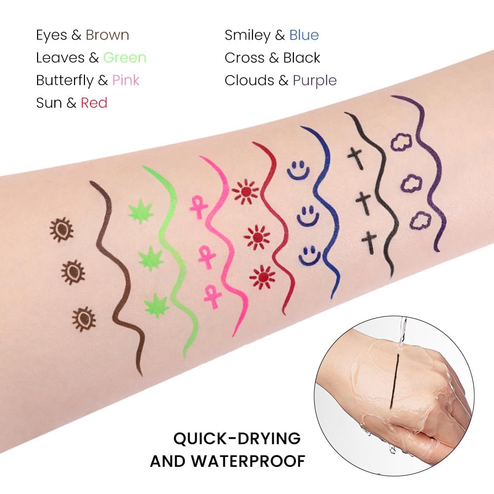 7Pcs Liquid Eyeliners with Face Stamps for Cosplay and Gothic Makeup, Beginner-Friendly - Image 5