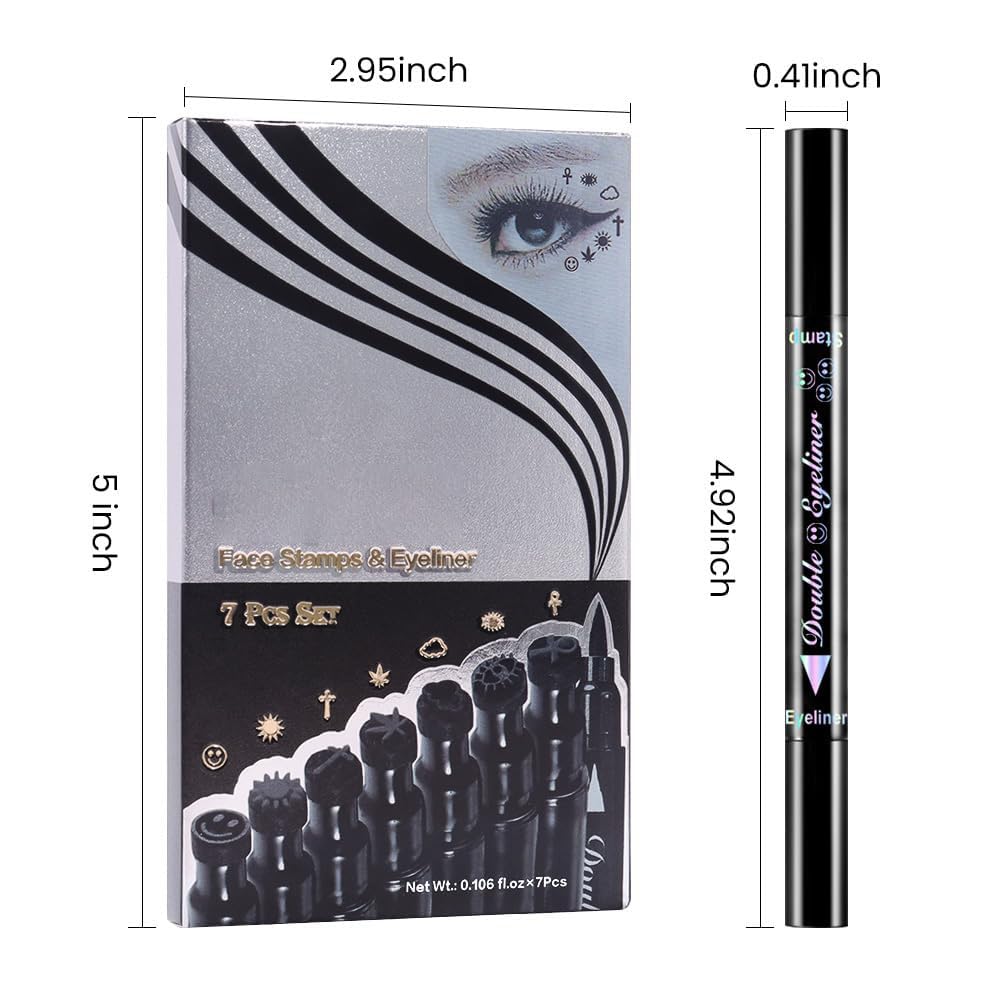 7Pcs Liquid Eyeliners with Face Stamps for Cosplay and Gothic Makeup, Beginner-Friendly - Image 6