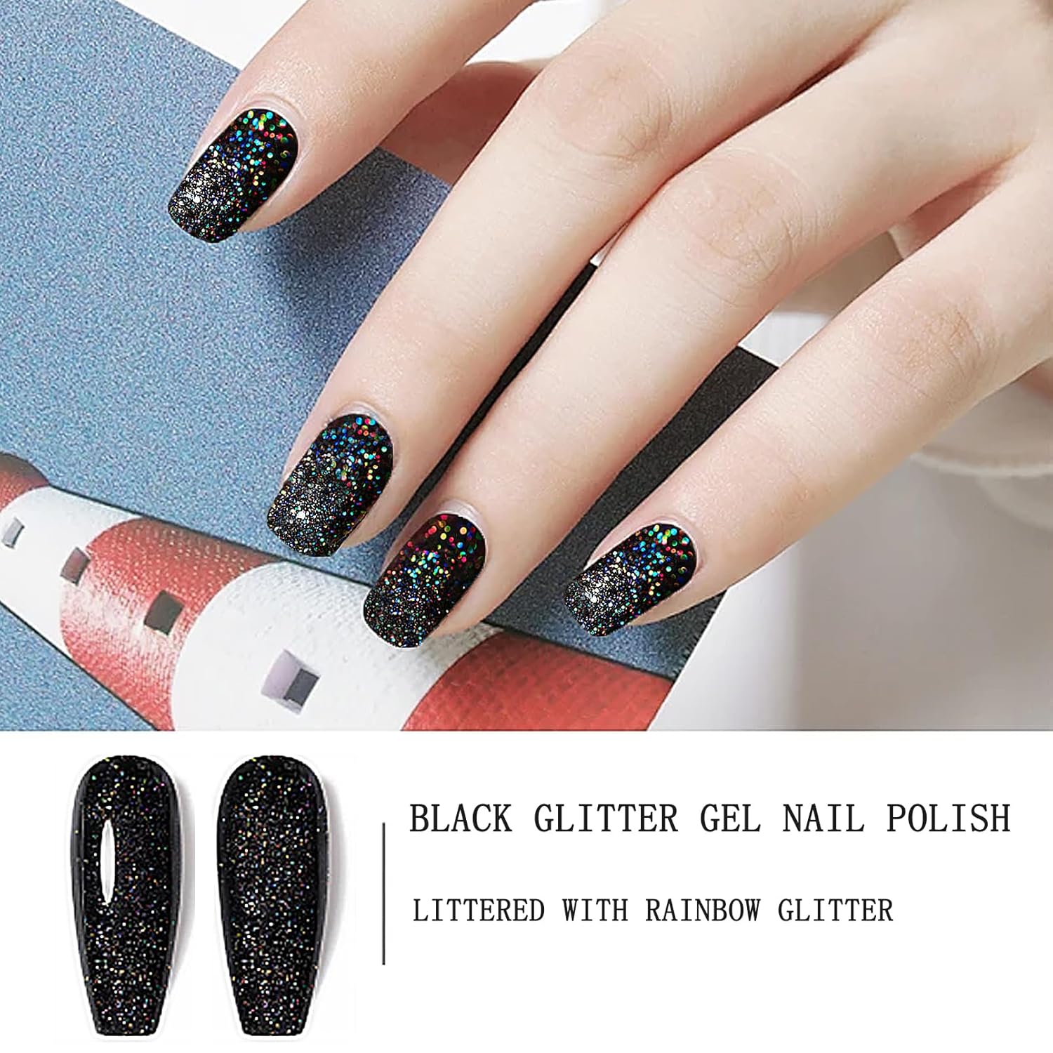 Sparkling Black Glitter Rapid Dry Gel Nail Polish for Women and Girls, No UV Lamp Required - Image 2