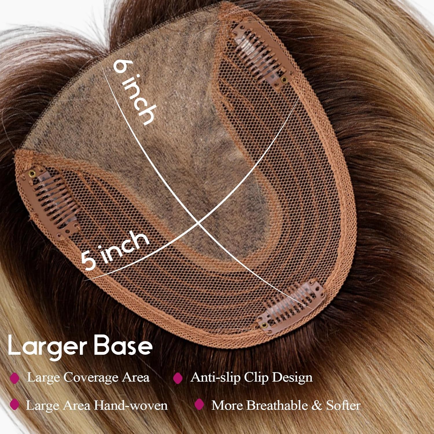 EMMOR 12 Inch Ombre Blonde Human Hair Topper, 5"x6" Big Base for Women - Image 4