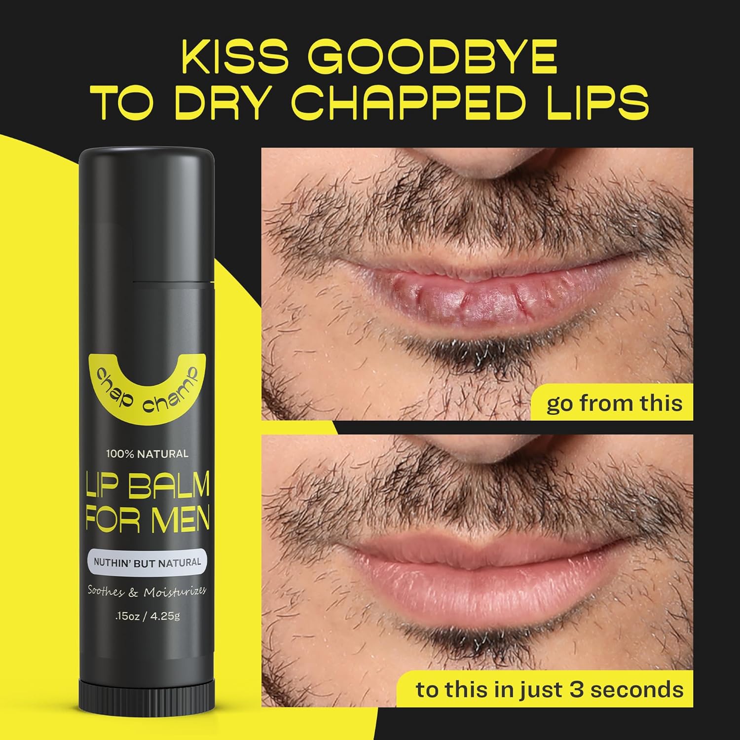 All Natural Men's Lip Balm 6 Pack with Vitamin E Beeswax Peppermint Coconut Vanilla - Image 3