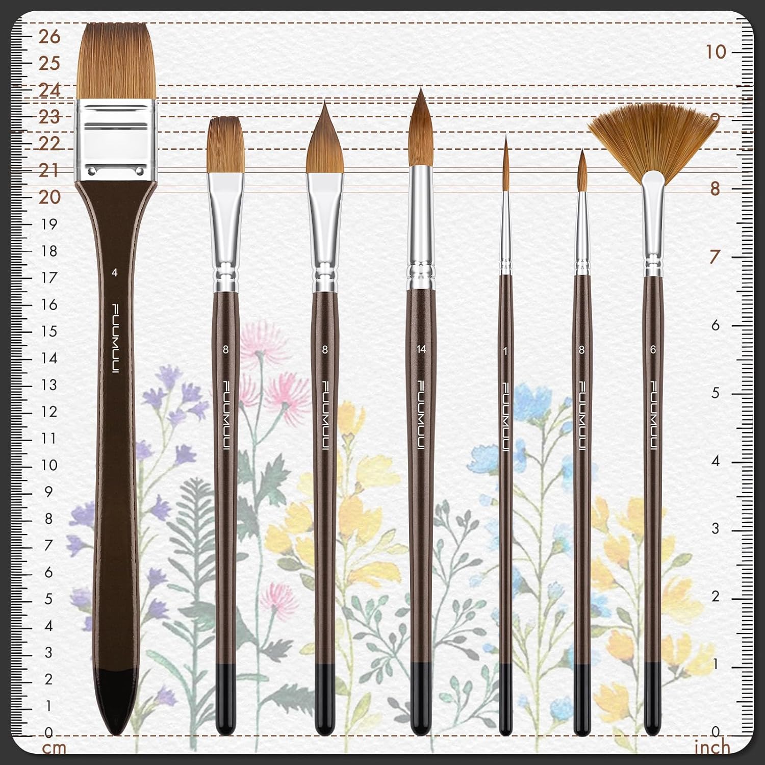 Fuumuui 7-Piece Professional Sable Watercolor Brush Set with Flat, Round, and Fan Shapes - Image 5