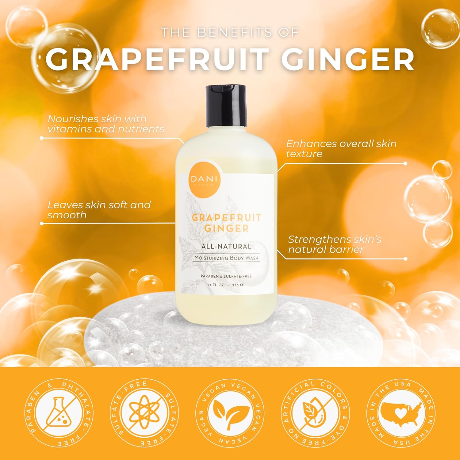 Naturals Moisturizing Body Wash 12 oz Grapefruit Ginger Scent Vegan Sulfate-Free - Image 4