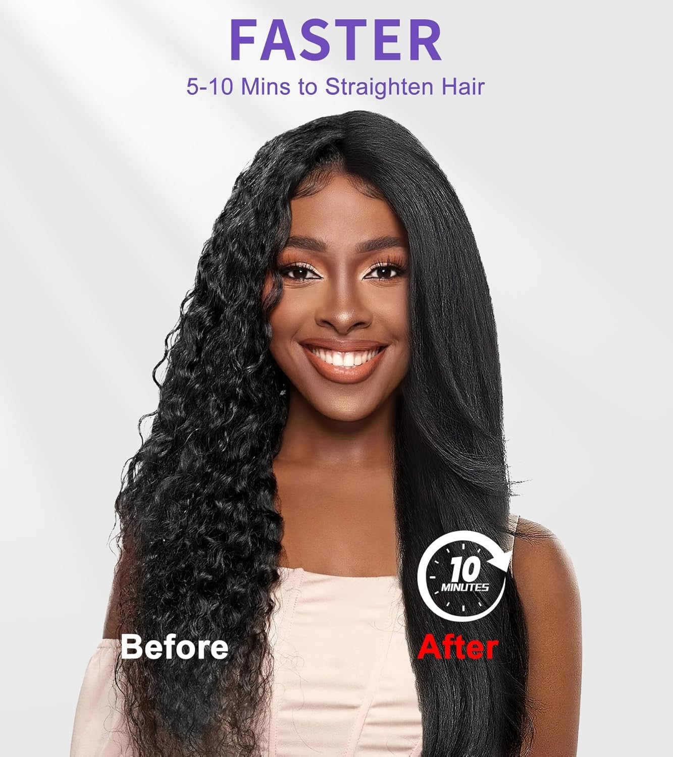 Ionic Steam Hair Straightener Brush for Smooth, Anti-Frizz Hair, Fast Heating, Ceramic Comb - Image 5