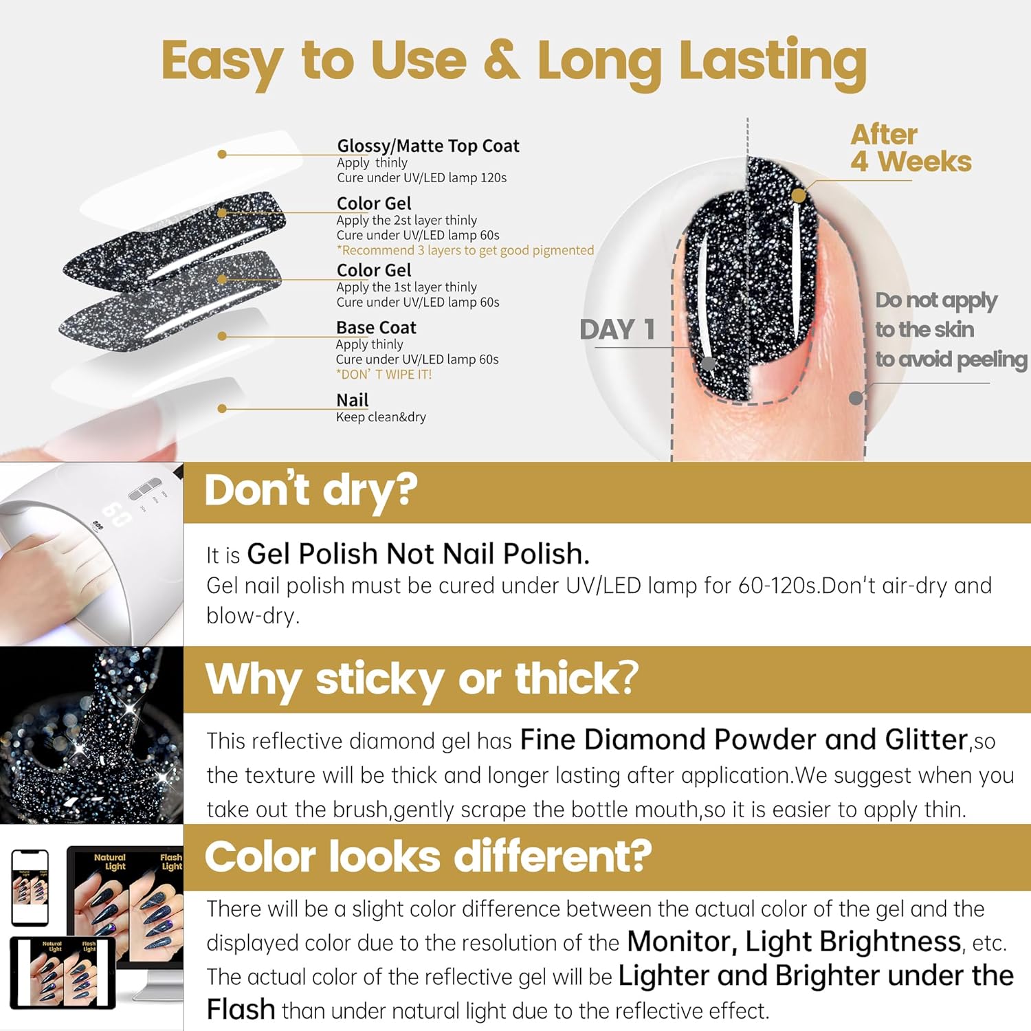 Likomey 15ml Black Diamond Reflective Glitter Gel Nail Polish Shimmer - Image 9