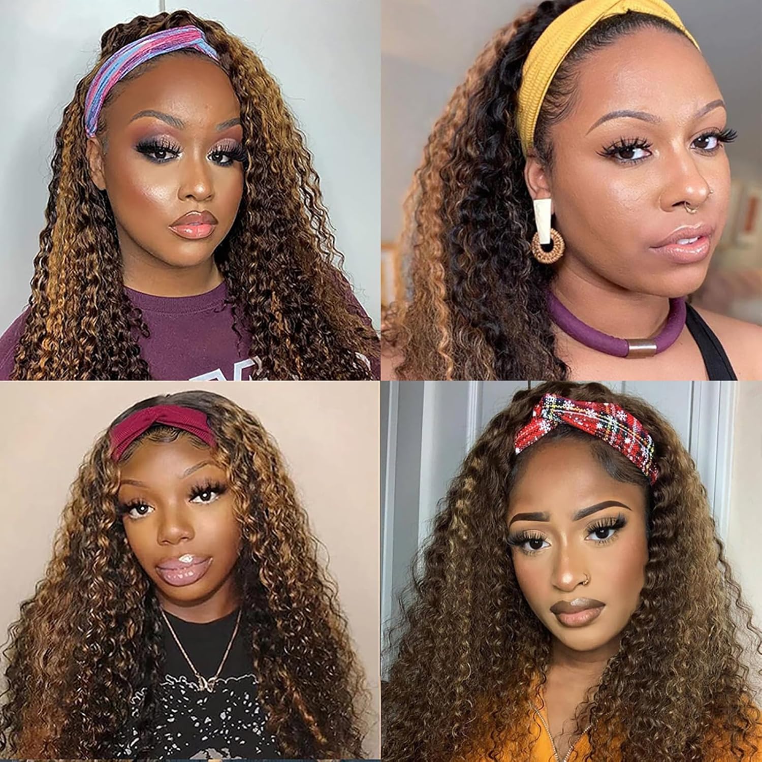 22 Inch Ombre Curly Glueless Human Hair Headband Wig for Black Women #4/27 - Image 5