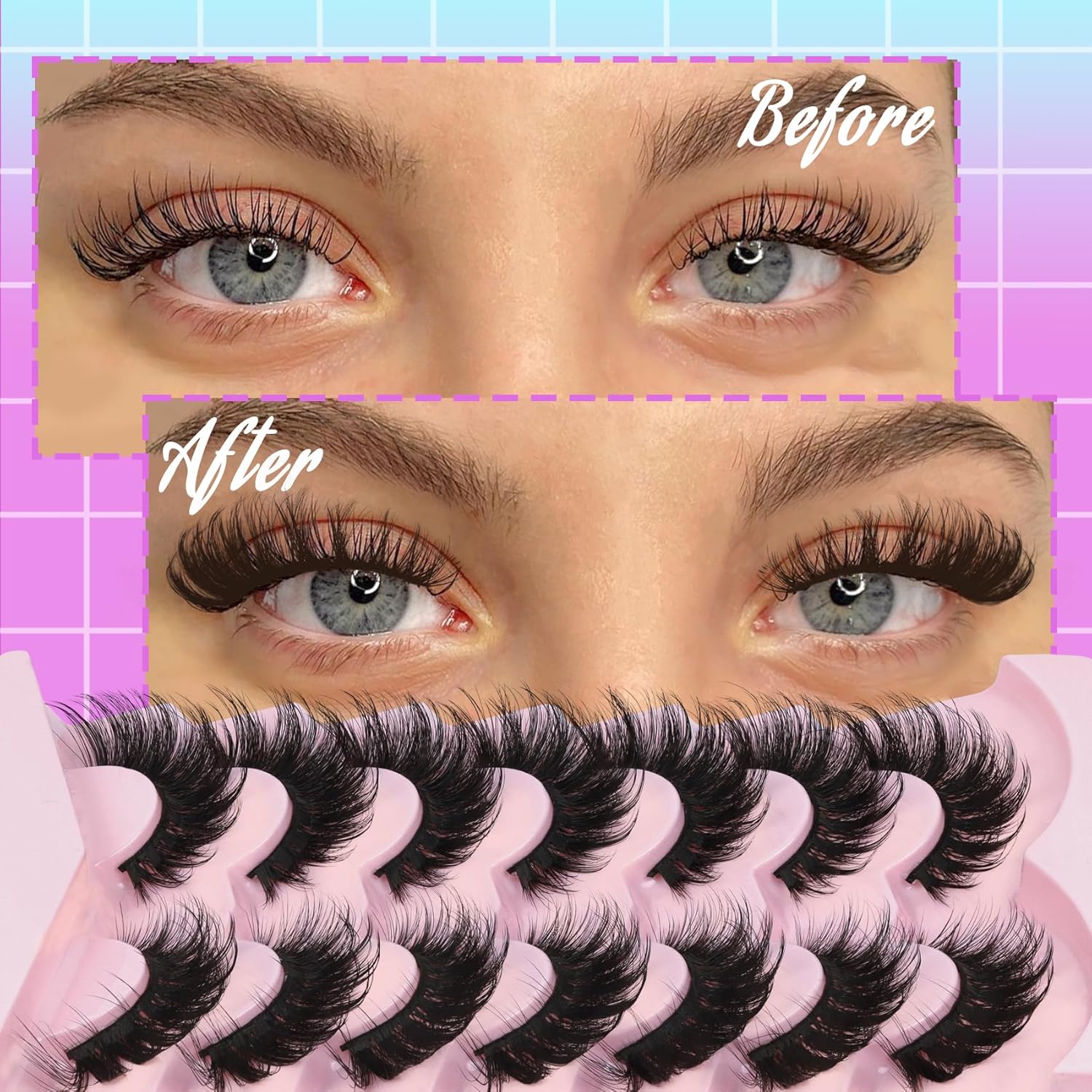 Losha Lashes 7 Pairs Fluffy Volume Cat Eye False Eyelashes Kit with Glue and Tweezers, Natural Soft - Image 5