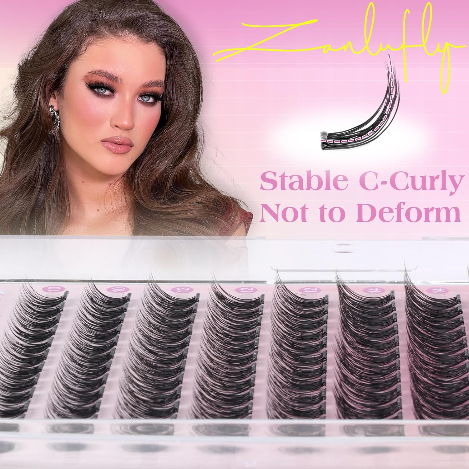 Zanlufly C-Curly 10-16MM Wispy Cluster Self Adhesive Pre-Glued Eyelashes - Image 4