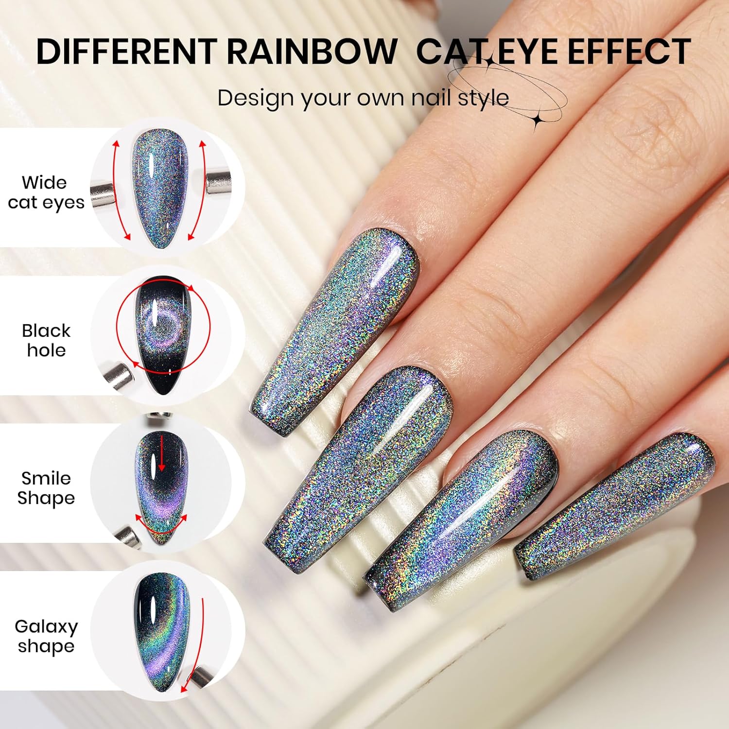 Rainbow Cat Eye Gel Polish 15ml Holographic 9D with Magnetic Stick for DIY Nail Art - Image 3
