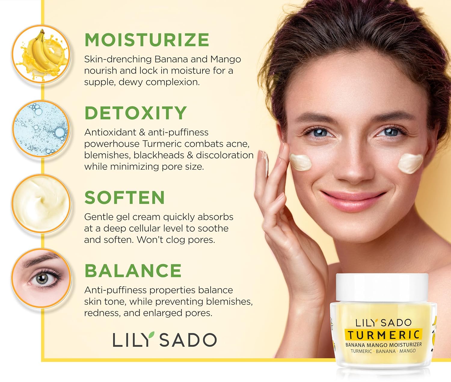 LILY SADO Turmeric Banana Mango Face Moisturizer 4 oz Vegan Daily Cream - Image 2
