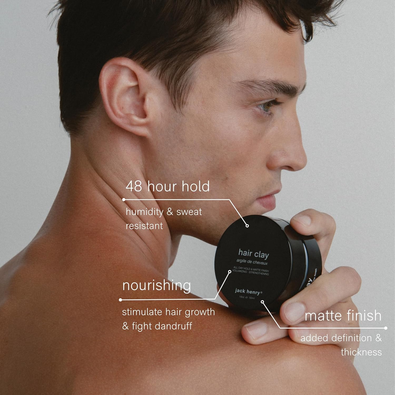 Jack Henry Premium Men's Hair Clay 1.6 oz Matte Finish Low Shine Natural Formula - Image 4