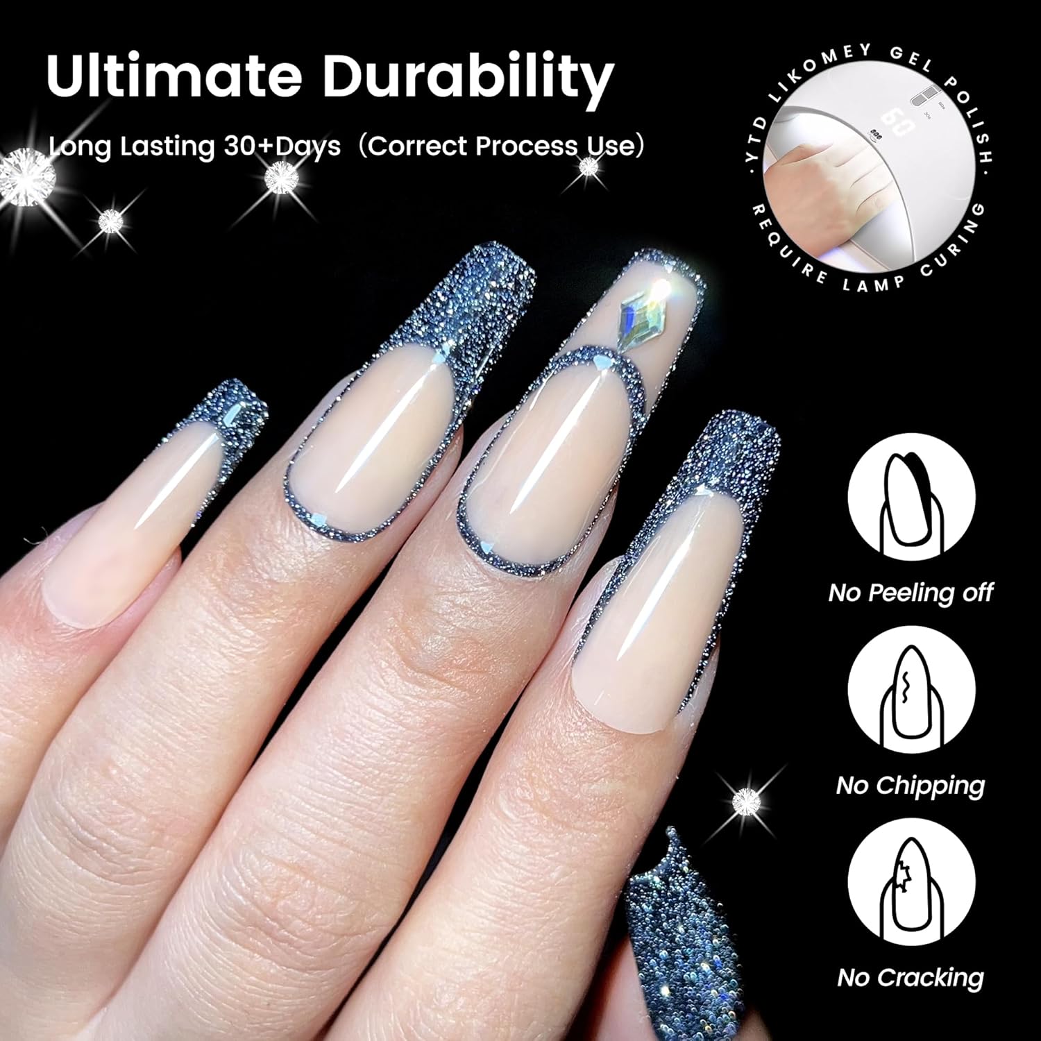 Likomey 15ml Black Diamond Reflective Glitter Gel Nail Polish Shimmer - Image 2
