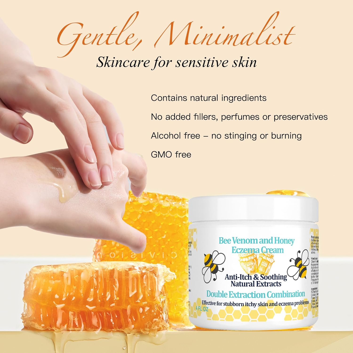Manuka Honey Bee Venom Eczema Cream Natural Dry Skin Relief Moisturizer 4 oz - Image 2
