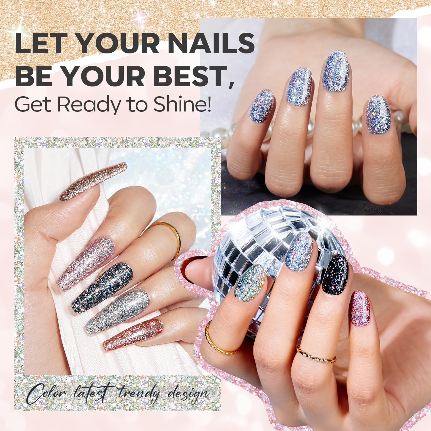 Modelones 6 Color Holographic Glitter Nail Polish Mini Set Quick Dry Nail Art - Image 4