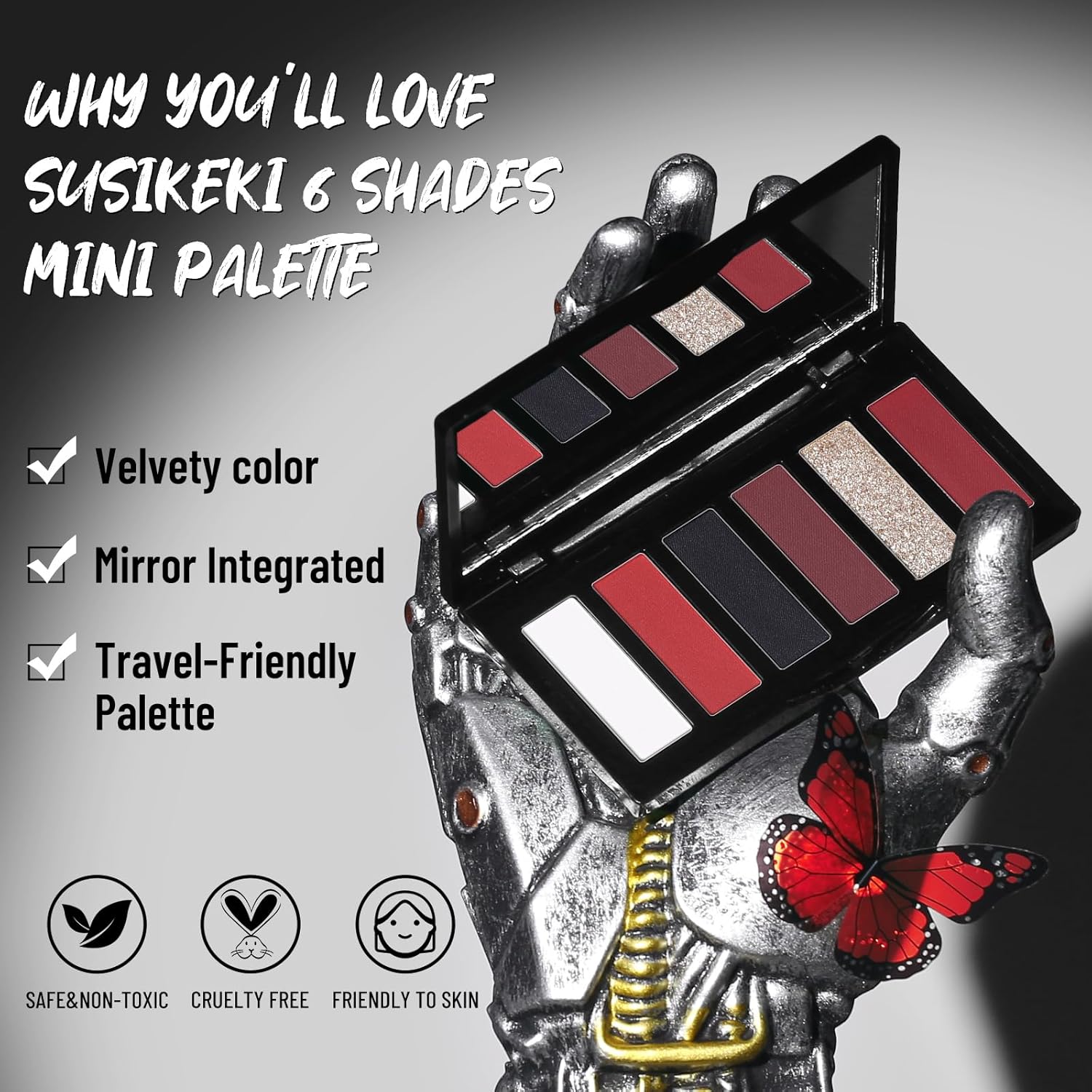Red Eyeshadow Palette 6 Highly Pigmented Matte Shimmer Colors Travel Size - Image 2