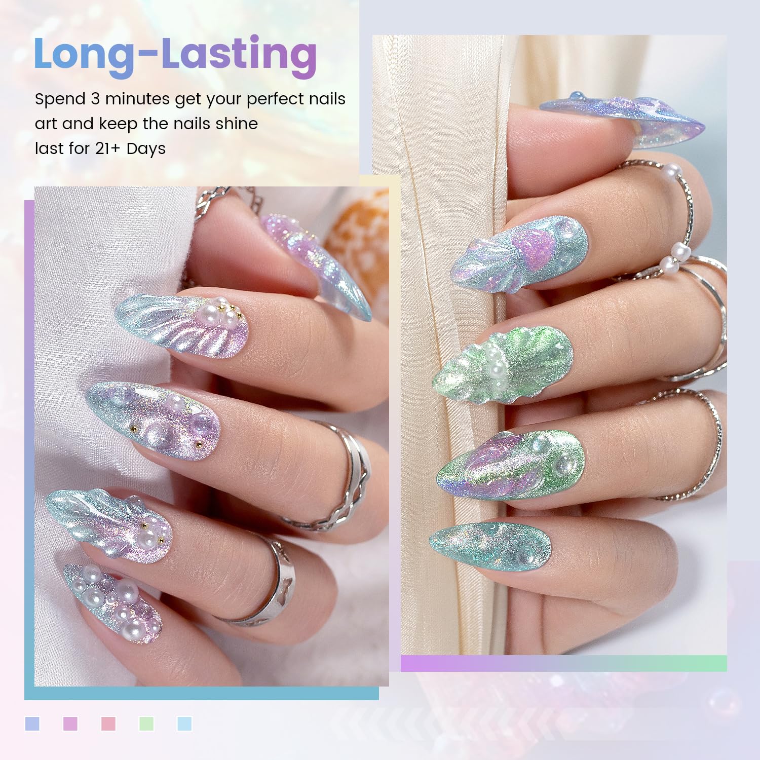 RARJSM 6-Color Aurora Mermaid Cat Eye Gel Polish Kit with Magnetic Stick - Image 2