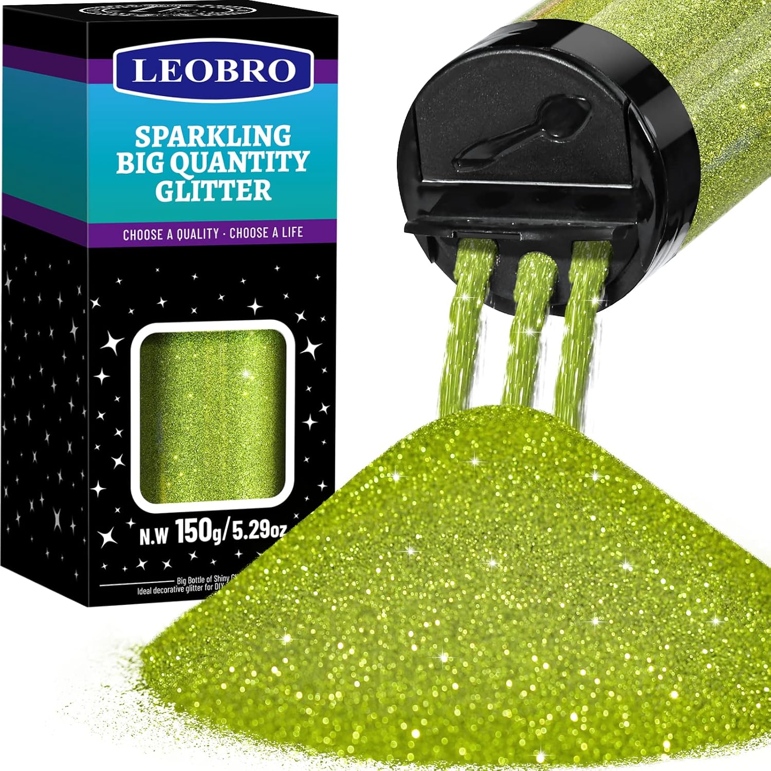 LEOBRO Green Glitter, 150g/5.29oz Extra Fine Glitter for Crafts, Resin, DIY Party Decorations