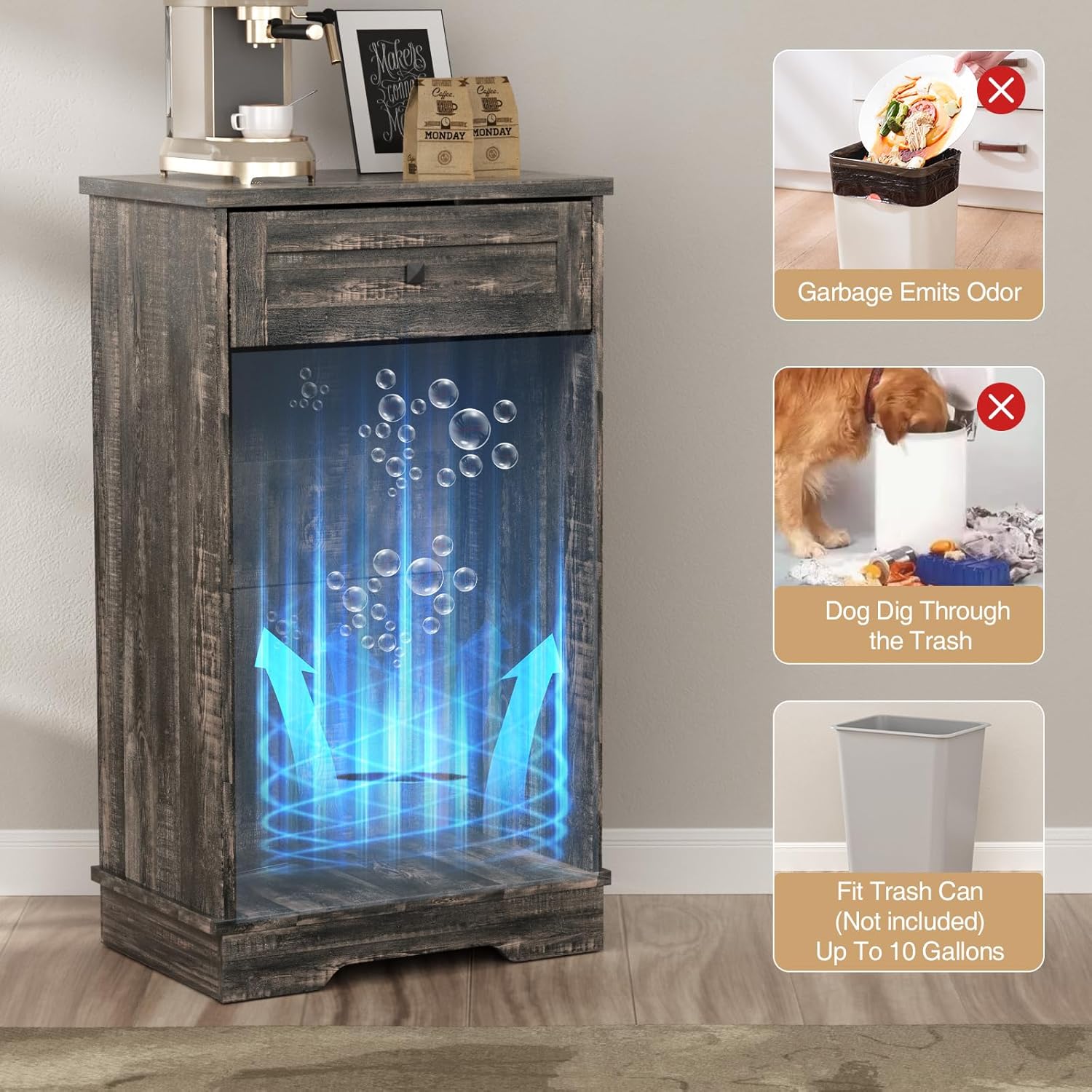 Dark Rustic Oak Dog Proof Tilt Out Trash Cabinet, 10 Gallon Capacity, Negative Ion Technology - Image 4