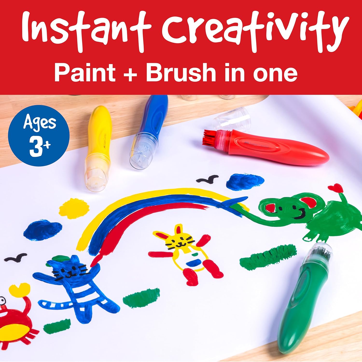 Faber-Castell Jumbo Squeezing Paint Brushes Set, 6 Washable Non-Toxic Colors for Kids - Image 4