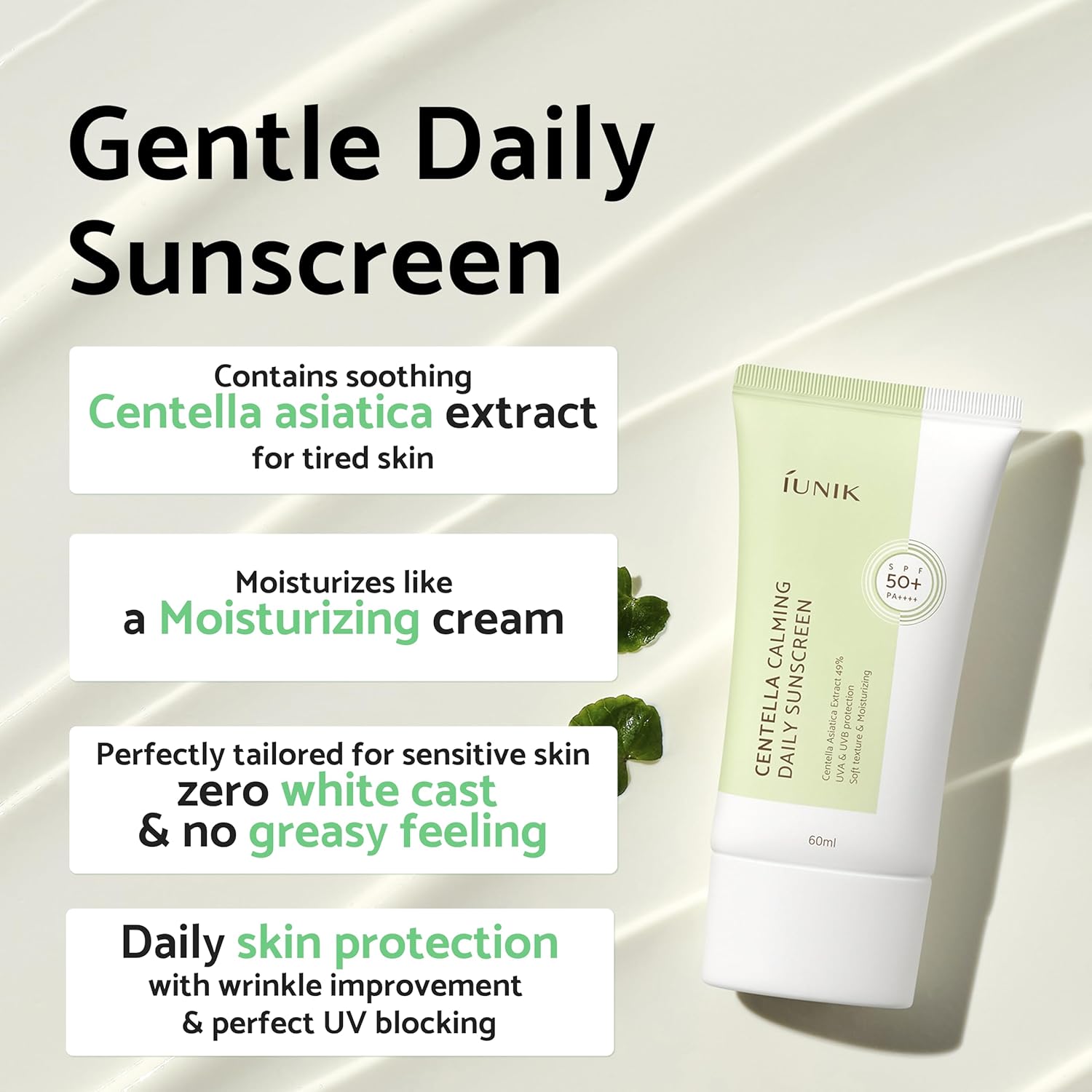 IUNIK Centella Calming Moisture Daily Sunscreen SPF 50+ PA++++ 50ml for Sensitive Skin - Image 4