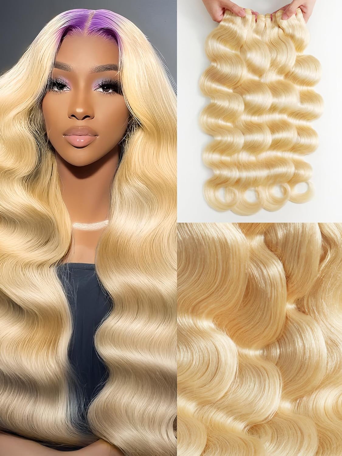 Body Wave 613 Bundles Human Hair Honey Blonde Human Hair Extensions Natural Brazilian Virgin Unprocessed Human Hair 4 Bundles 16 18 20 22 inch