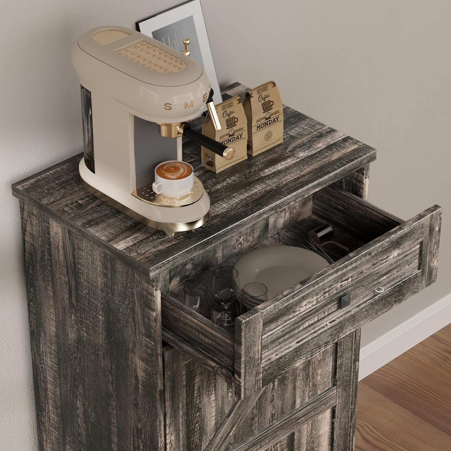 Dark Rustic Oak Dog Proof Tilt Out Trash Cabinet, 10 Gallon Capacity, Negative Ion Technology - Image 3