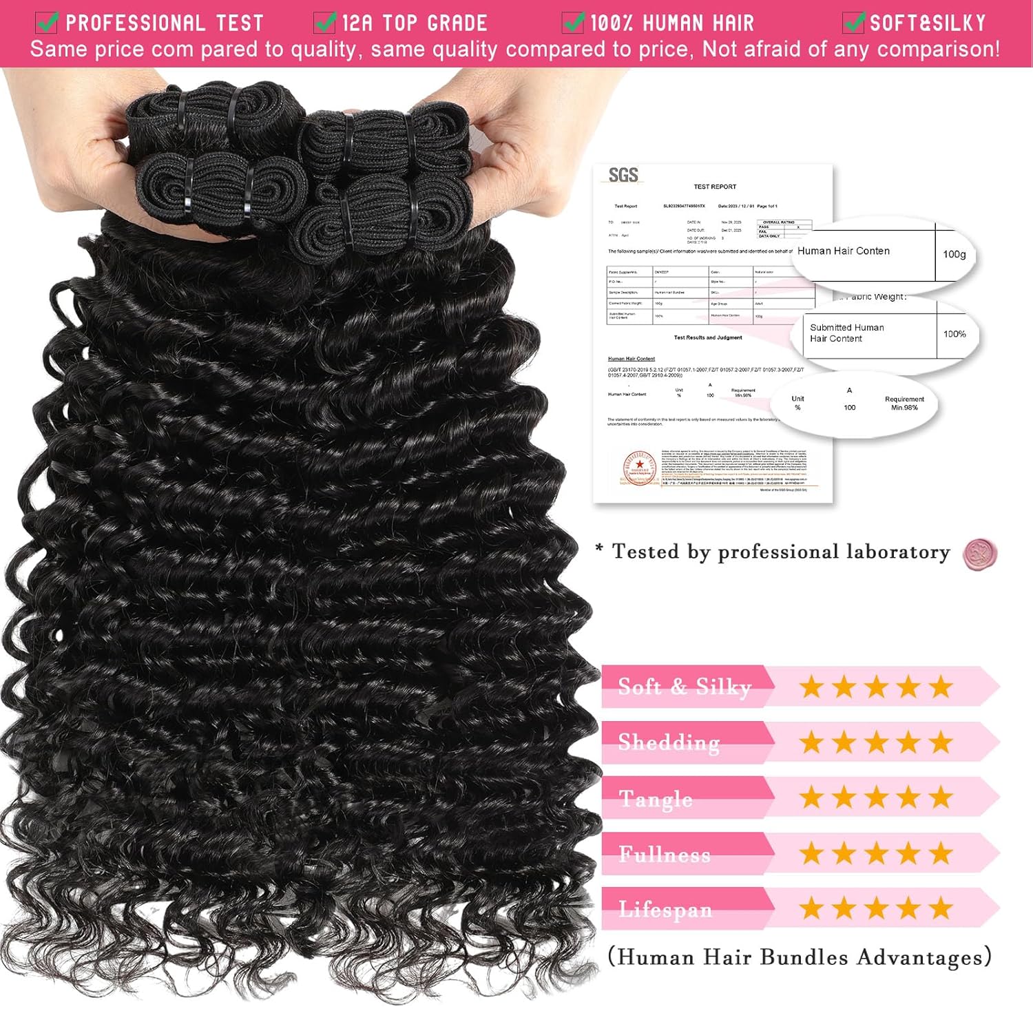 12A Brazilian Deep Wave Human Hair Curly Bundles 18 20 22 Inch Unprocessed 3pc Set - Image 2