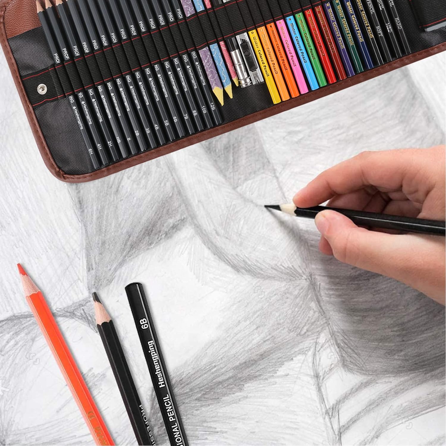 41 Piece Artist Sketching Pencil Set with 50 Page Sketchbook For Beginners - Image 4