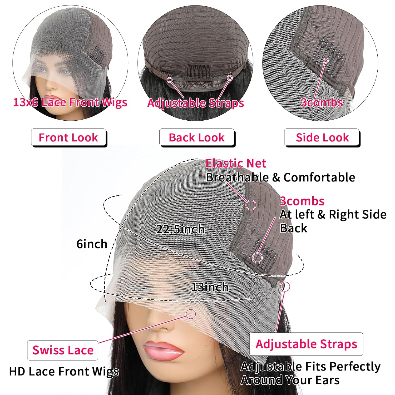 26 Inch 13x6 Deep Wave Lace Front Wig 200 Density HD Transparent Black - Image 5