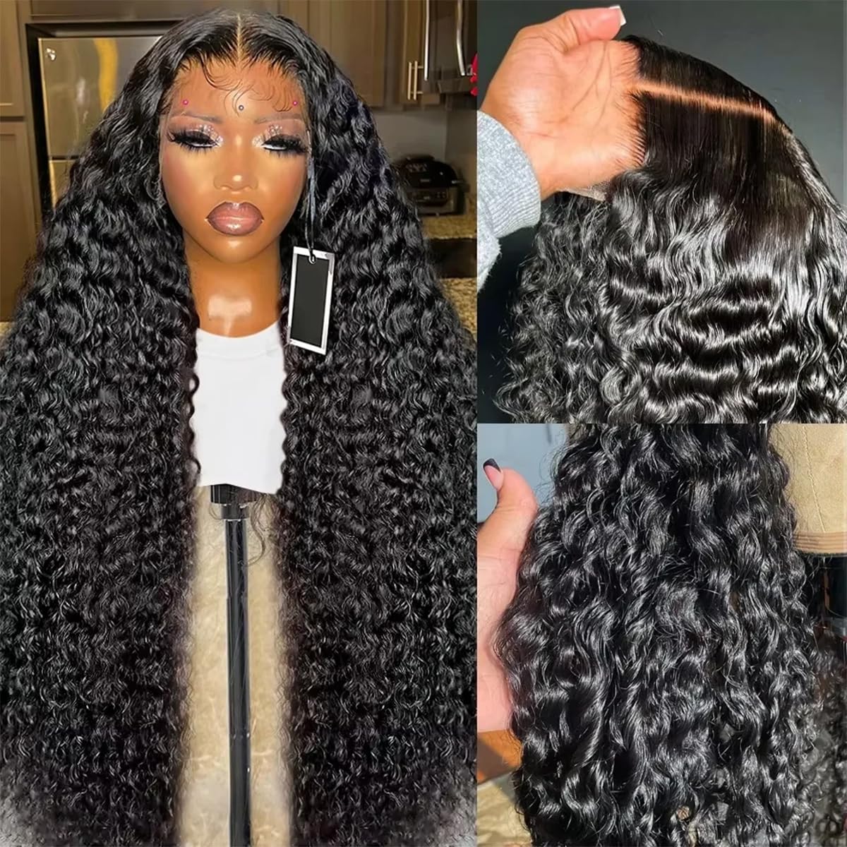 34 Inch Deep Wave HD Lace Front Wig Curly Human Hair Pre-Plucked - Image 4
