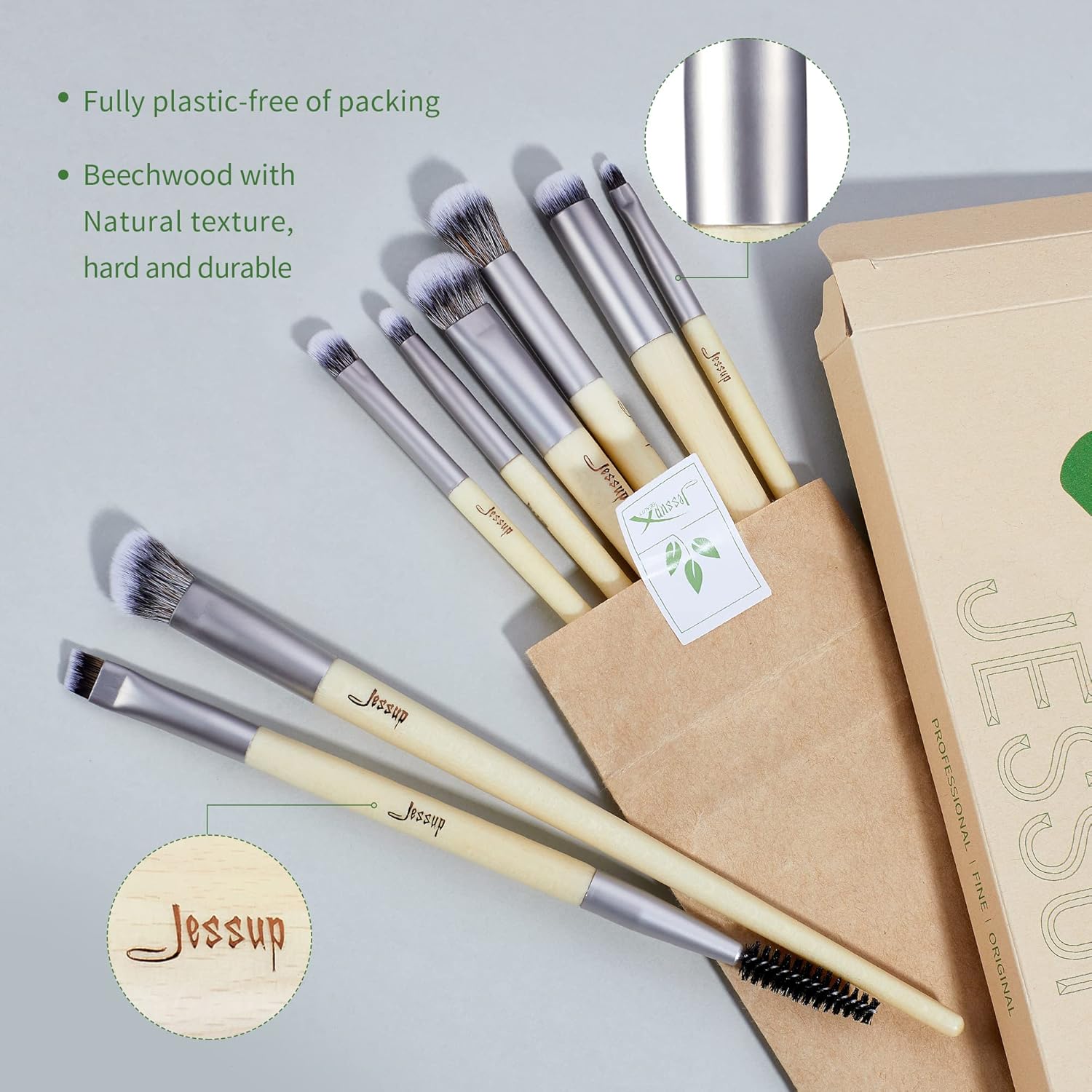 Jessup 8-Piece Cruelty-Free Eyeshadow Brush Set for Blending Concealer Eyebrow Eyeliner - Image 6