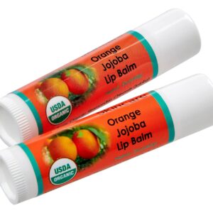 Organic Lip Balm - 70% Jojoba Oil with Beeswax - No Fillers or Additives - Moisturizes Dry Lips - Unflavored, & Travel-Ready - 2-Pack - 0.15 oz/4.6 gm - Orange Scent