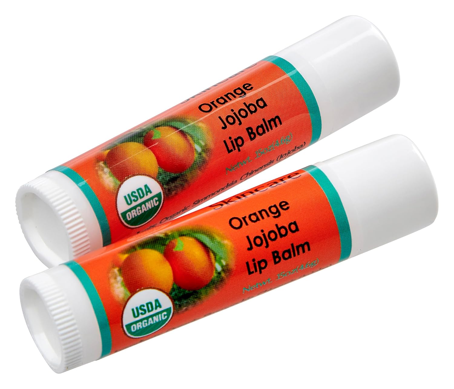 Organic Lip Balm - 70% Jojoba Oil with Beeswax - No Fillers or Additives - Moisturizes Dry Lips - Unflavored, & Travel-Ready - 2-Pack - 0.15 oz/4.6 gm - Orange Scent