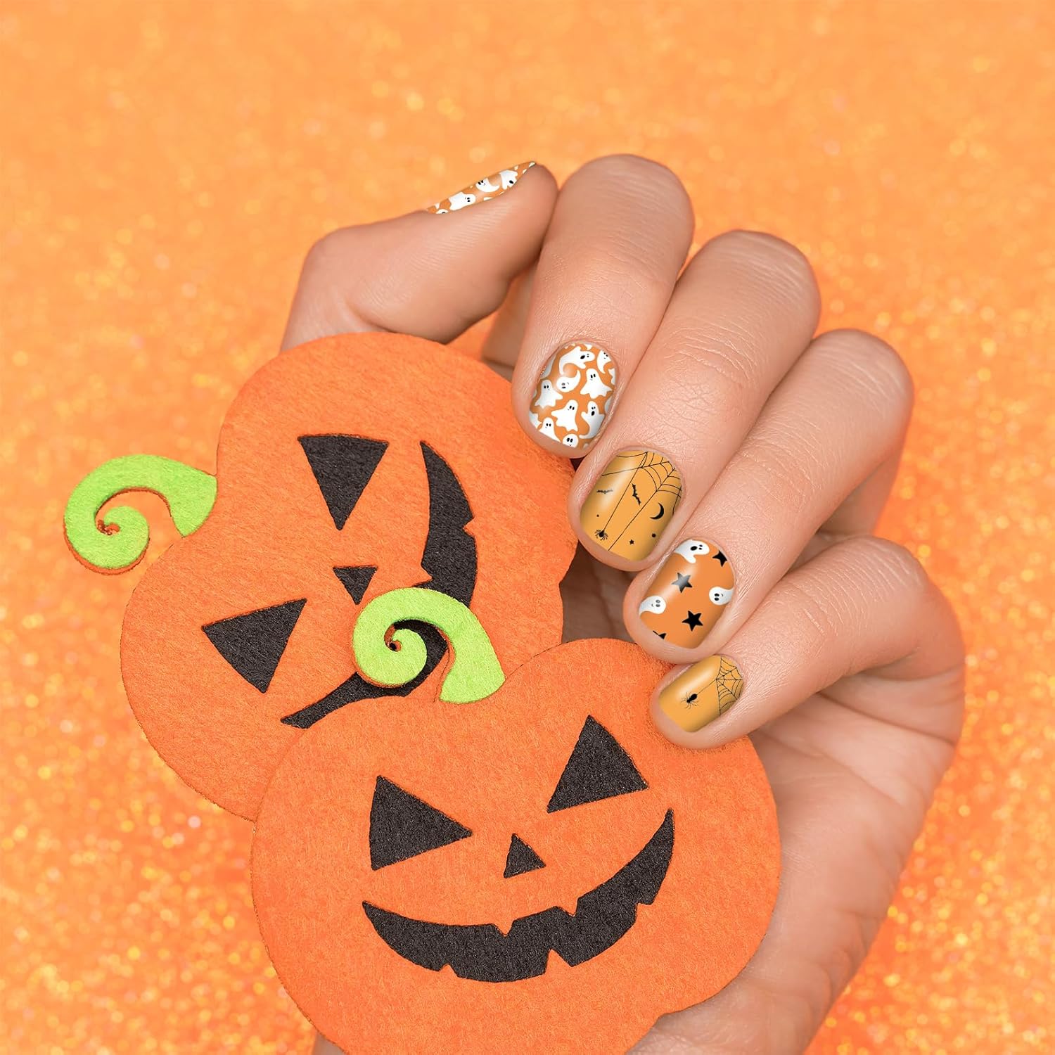 12 Sheets Halloween Nail Wraps Stickers with Glitter Patterns and 2 Nail Files for DIY Decor - Image 3
