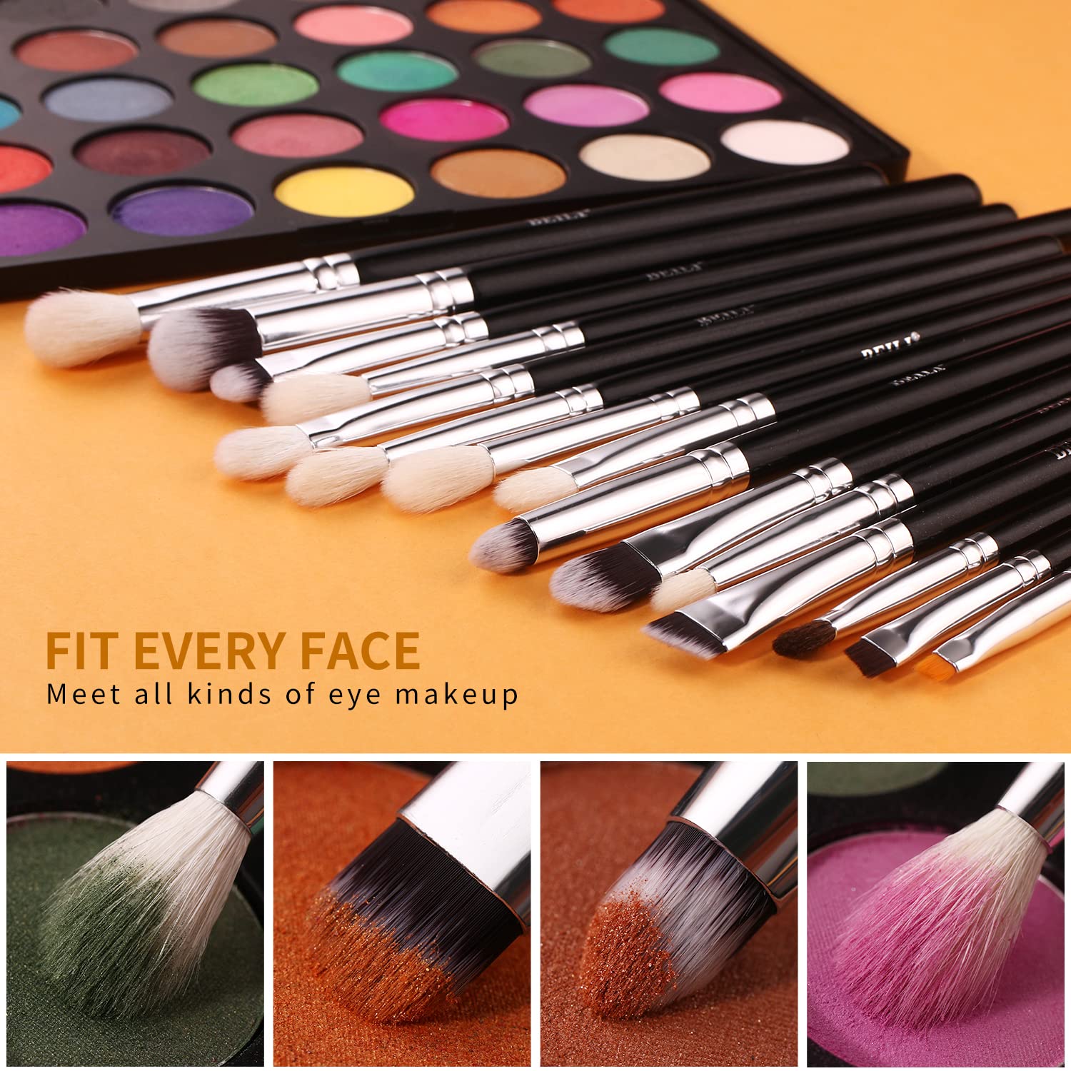 BEILI 15pc Eye Makeup Brush Set Synthetic Natural Hair Blending Eyeliner - Image 6