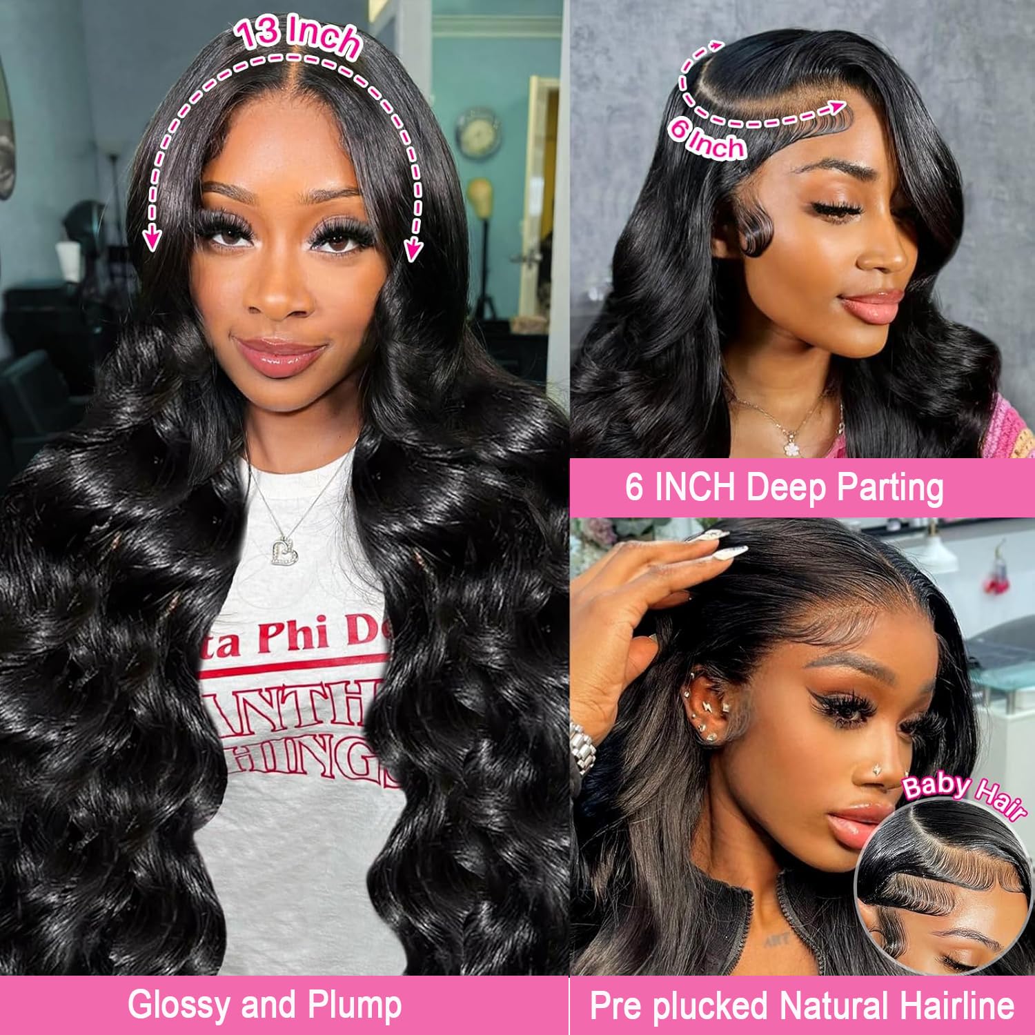 28 Inch 13x6 Body Wave Human Hair Lace Front Wig 180% Density Pre Plucked - Image 4